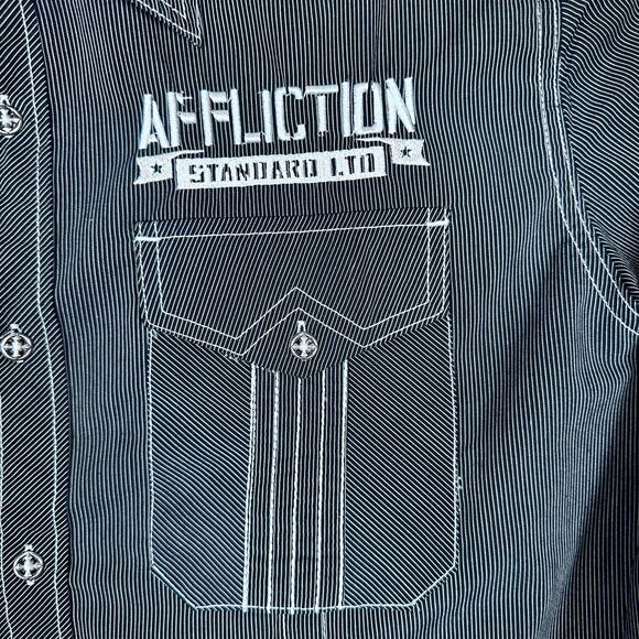 Affliction Button Down Long Sleeve Mens Large Grunge Streetwear Embroidered Gray - Picture 4 of 11